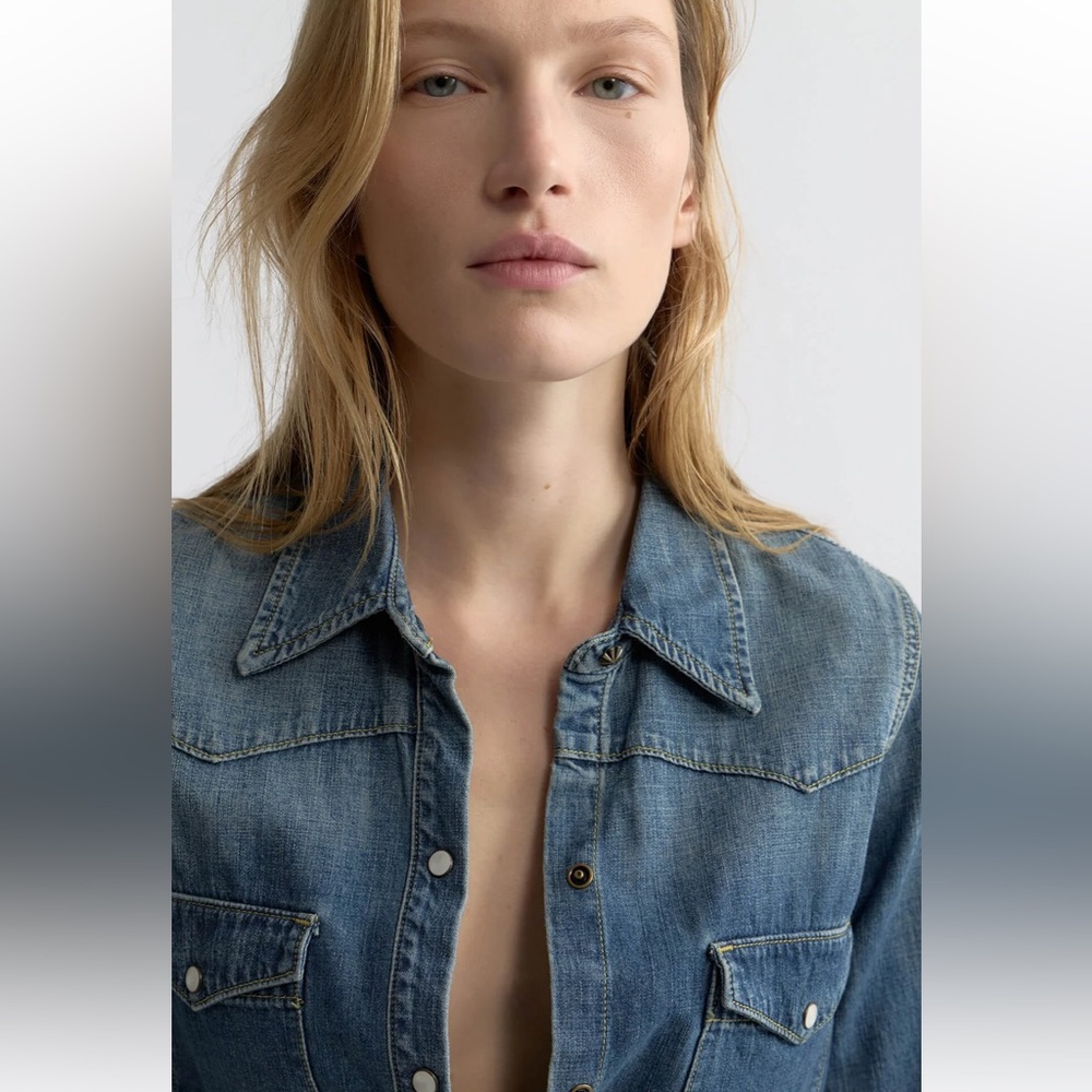 NILI LOTAN Travis Denim Shirt In Classic Wash Size XS EUC - Picture 6 of 16